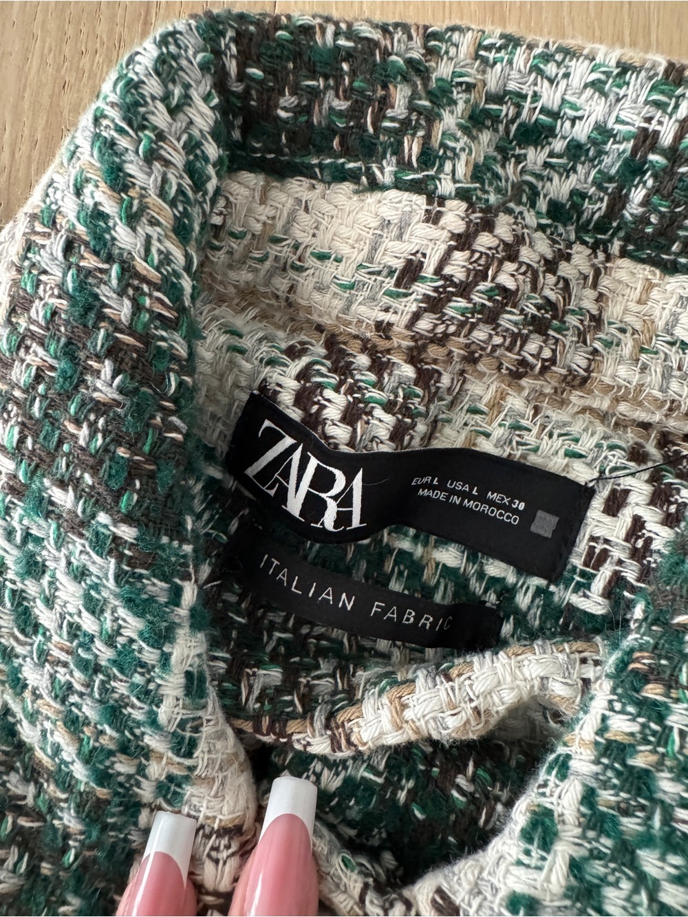 Zara Plaid Shacket Jacket Green Cream Brown Button Pockets L - Picture 2 of 4